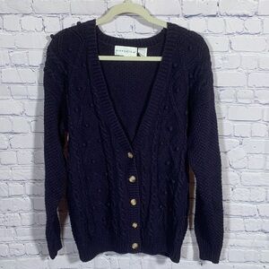 Highgate Womens VTG Knit Cardigan Navy Size L Old Money Bubble Knit Chunky